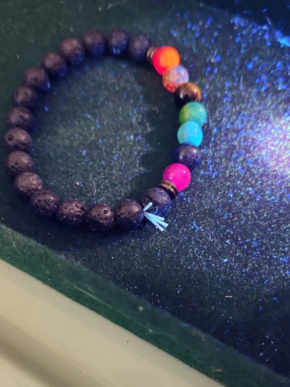 Handmade Black Lava Bead Bracelet with Multicolor Chakra Stones